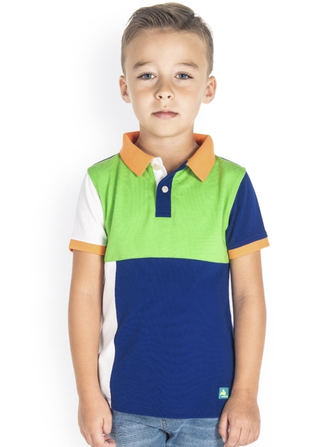 

Cherry Crumble Boys Blue Colourblocked Polo Collar T-shirt