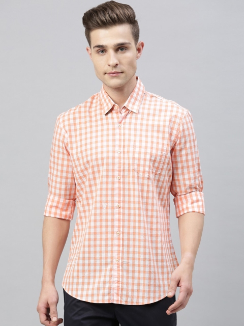 

RARE RABBIT Men Orange Tailored Fit Checked Casual Shirt