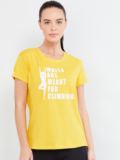 

max Women Yellow Printed Round Neck T-shirt