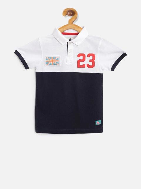 

Cherry Crumble Boys Blue Colourblocked Polo Collar T-shirt