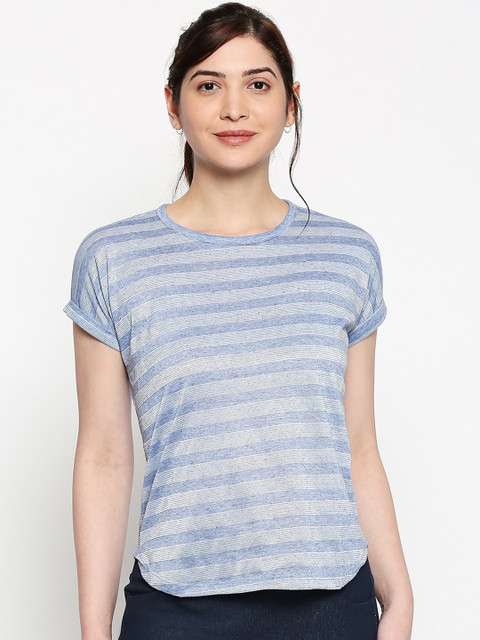

inocenCia Women Blue Striped Round Neck T-shirt
