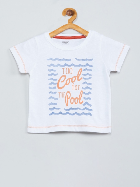 

max Boys White Printed Round Neck T-shirt
