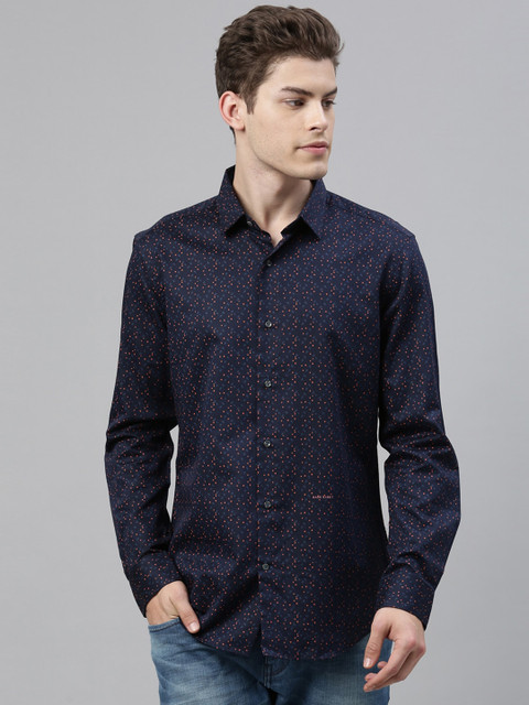 

RARE RABBIT Men Navy Blue Tailored Fit Printed Casual Shirt