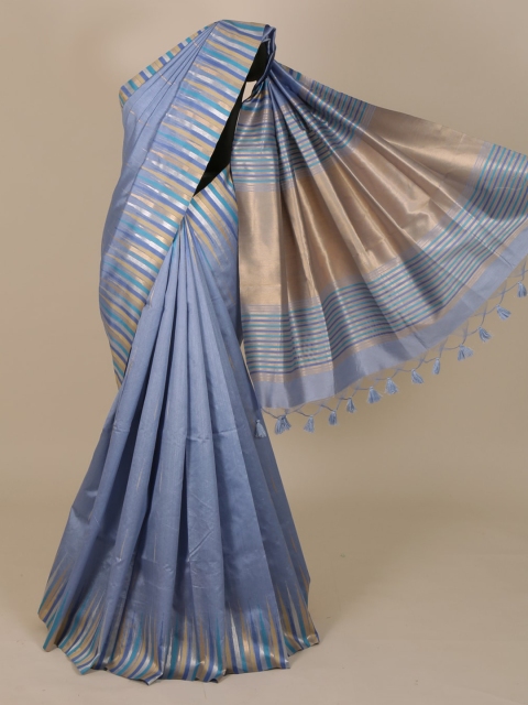 

Pothys Blue Solid Tussar Saree