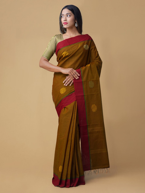 

Unnati Silks Brown Pure Pavni Handcrafted Cotton Saree
