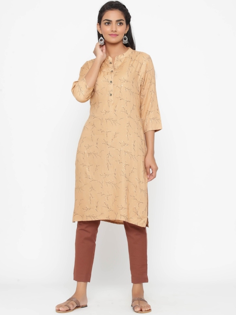 

WomenMagic Women Beige Embroidered Straight Kurta