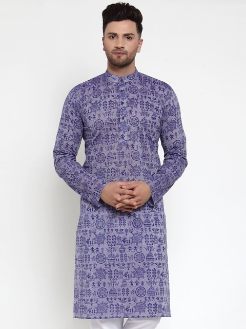 

Jompers Men Purple Printed Straight Kurta