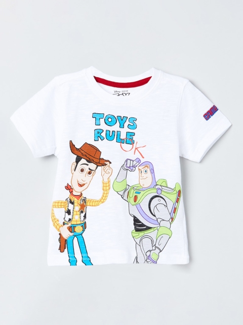 

max Boys White Printed Round Neck T-shirt
