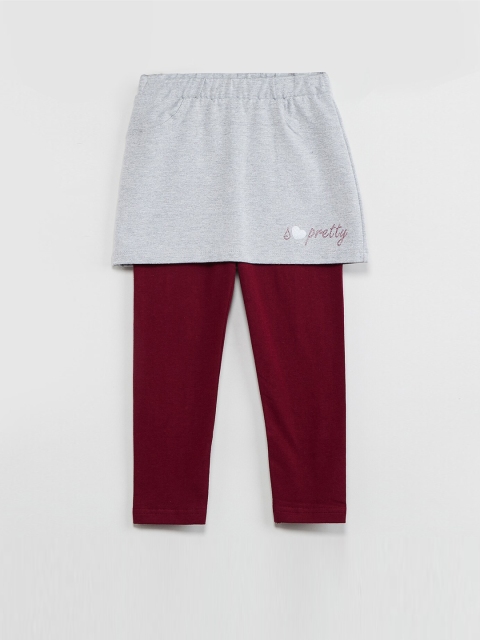 

max Girls Grey & Maroon Solid A-Line Mini Skirt with Attached Leggings