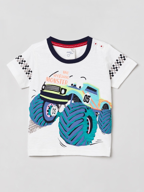 

max Boys White Printed Round Neck T-shirt