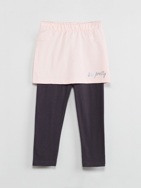 

max Girls Pink & Black Solid A-Line Mini Skirt with Attached Leggings