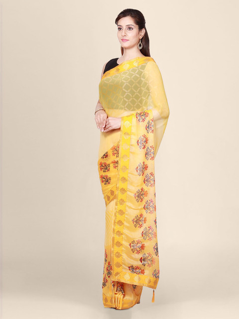 

CLAI WORLD Yellow Printed Saree