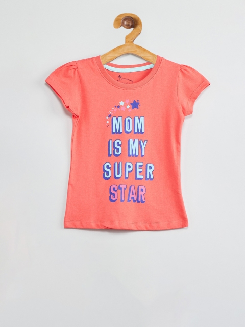 

max Girls Orange Printed Round Neck T-shirt
