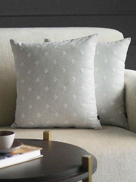 

GMF Set Of 2 Grey Embroidered Cotton Cushion Covers