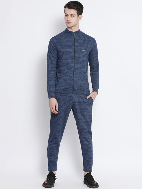 

Genx Men Navy Blue Self Design Tracksuit