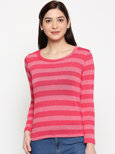 

inocenCia Women Pink Striped Round Neck T-shirt