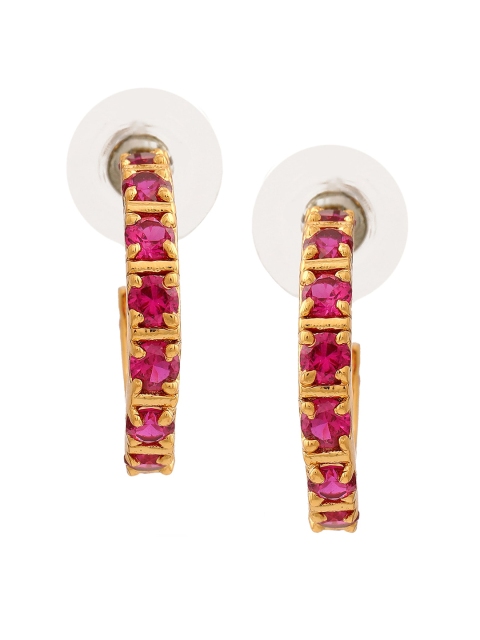 

Estele Magenta 24Kt Gold Plated Ruby CZ Contemporary Half Hoop Earrings