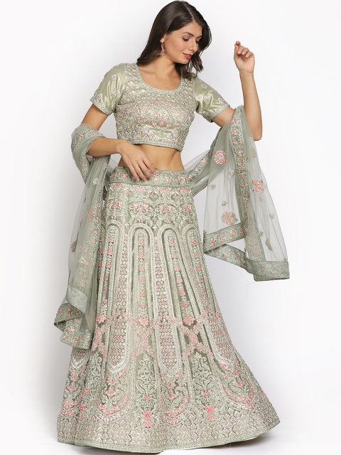 

Koskii Grey & Pink Embellished Unstitched Lehenga & Semi-Stitched Blouse with Dupatta