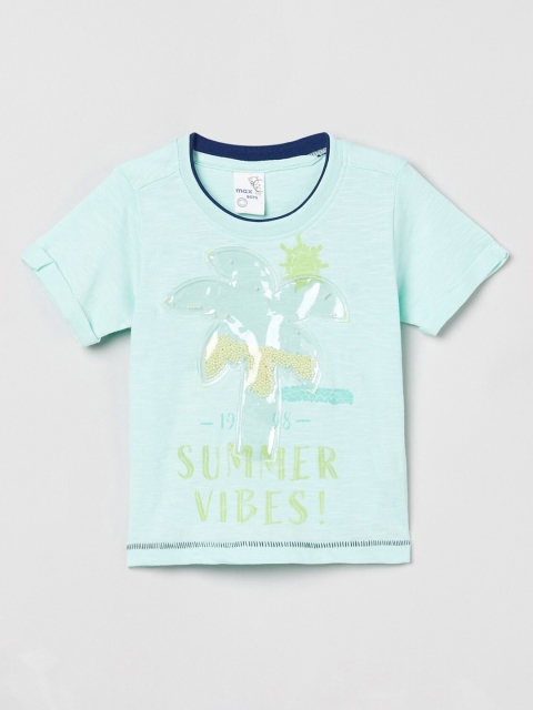 

max Boys Blue Printed Round Neck T-shirt