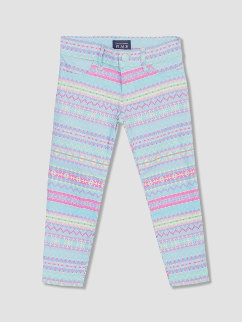 

The Childrens Place Girls Blue & Pink Printed Ankle Length Jeggings