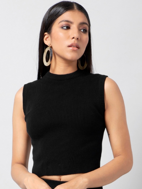 

FabAlley Women Black Solid Crop Sweater