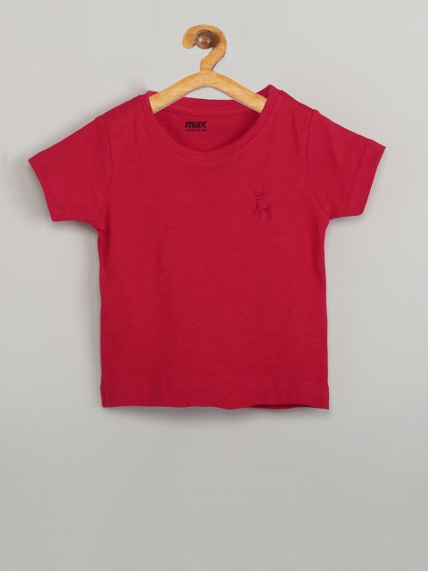 

max Boys Red Solid Round Neck T-shirt