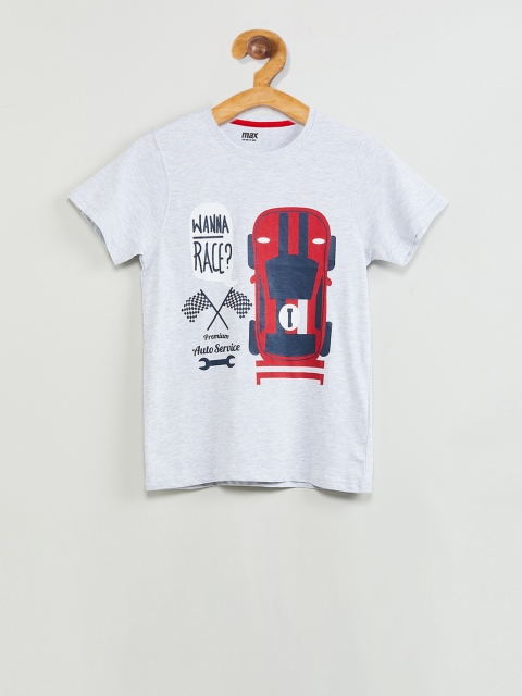 

max Boys Grey Melange & Pink Graphic Print Round Neck T-shirt