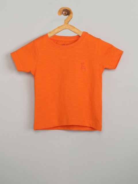 

max Boys Orange Solid Round Neck T-shirt