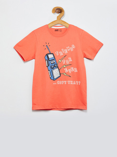

max Boys Orange Printed Round Neck T-shirt