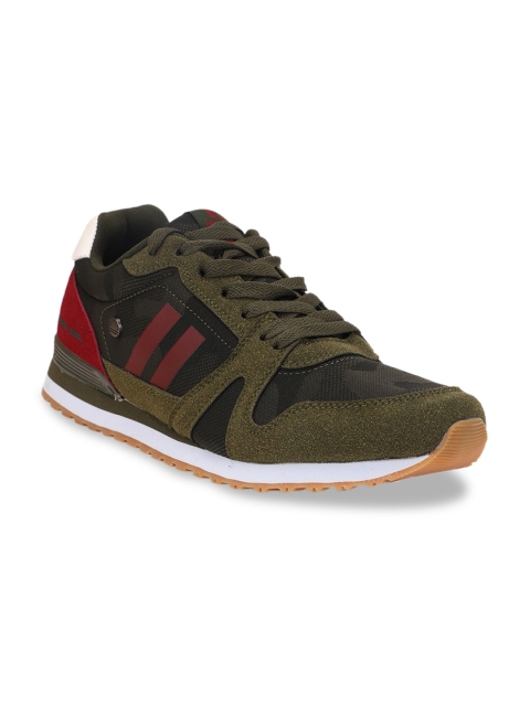 North Star Men Olive Green & Red Colourblocked Sneakers