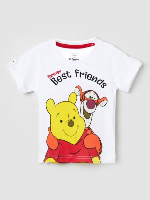 

max Boys White Printed Round Neck T-shirt