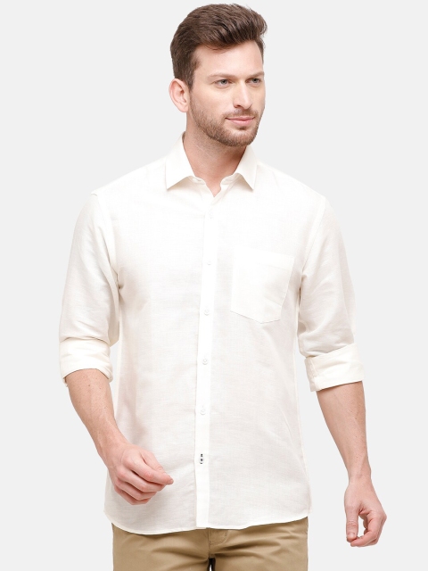 

CAVALLO by Linen Club Men Cotton Linen White Regular Fit Solid Casual Shirt