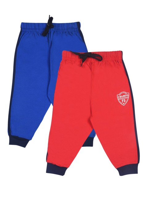 CRAZYPENGUIN Boys Pack Of 2 Colourblocked Slim-Fit Track Pants, Red
