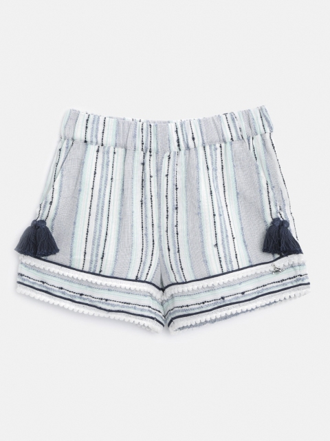 

Cherry Crumble Girls White & Blue Striped Regular Fit Regular Shorts