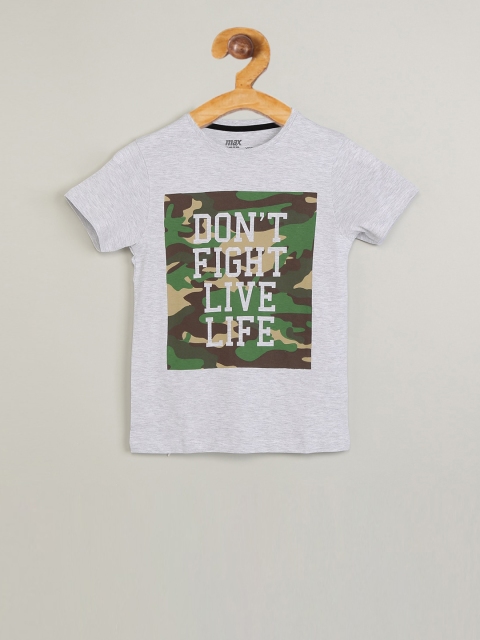 

max Boys Grey Melange Printed Round Neck T-shirt