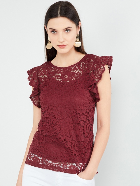 

max Women Maroon Self Design Top