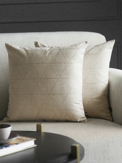 

GMF Beige Set of 2 Embroidered Square Cushion Covers