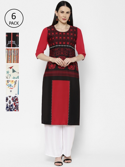 

7Threads Women Set Of 6 Multicoloured Printed Straight Kurta, Multi