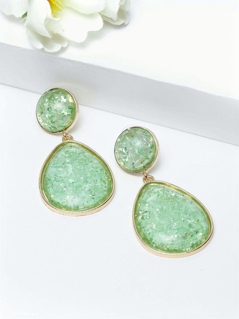 

AVANT-GARDE PARIS Green & Gold-Plated Teardrop Shaped Drop Earrings