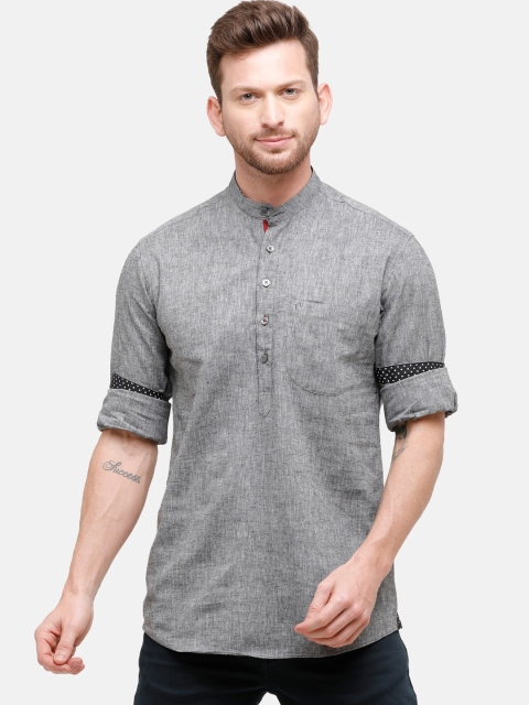 

CAVALLO by Linen Club Men Cotton Linen Black Regular Fit Solid Casual Shirt