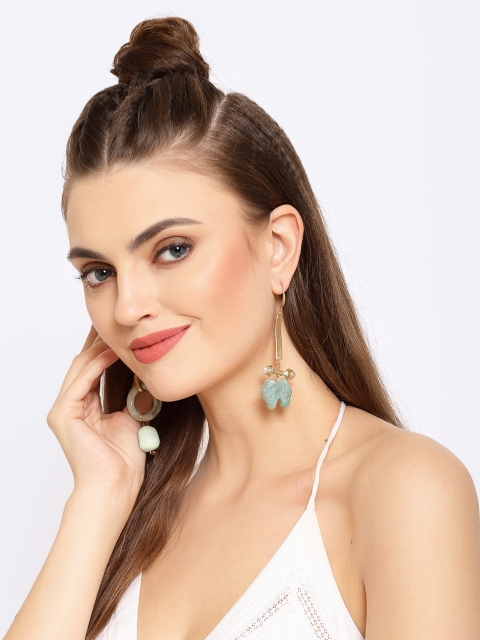 

AVANT-GARDE PARIS Gold-Plated & Green Contemporary Drop Earrings
