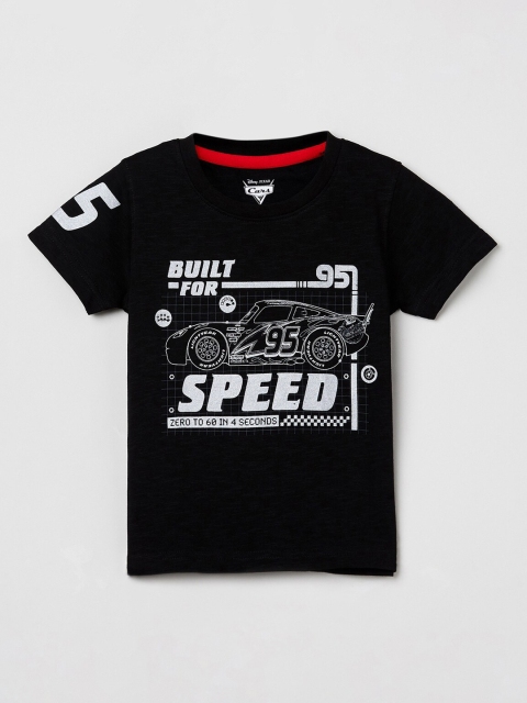 

max Boys Black Printed V-Neck T-shirt