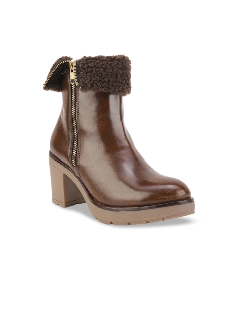 Bruno Manetti Women Brown Solid Heeled Boots