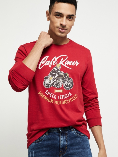 

max Men Red Printed Round Neck T-shirt
