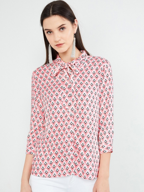 

max Women Pink & Off-White Printed Shirt Style Top