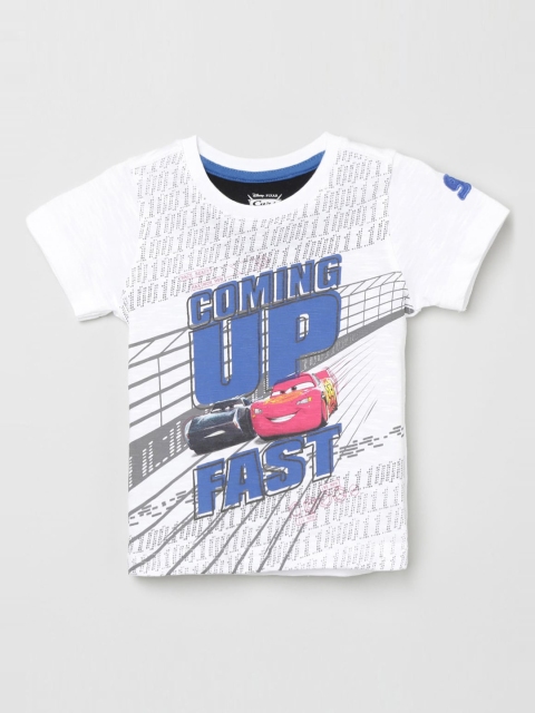 

max Boys White & Blue Printed Round Neck T-shirt