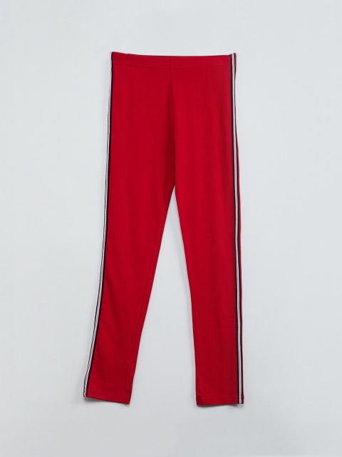 max Girls Red Solid Straight-Fit Track Pants