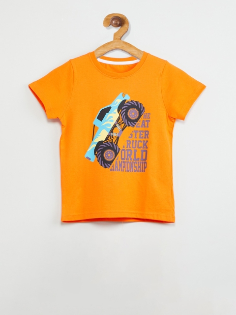 max Boys Orange Printed Round Neck T-shirt