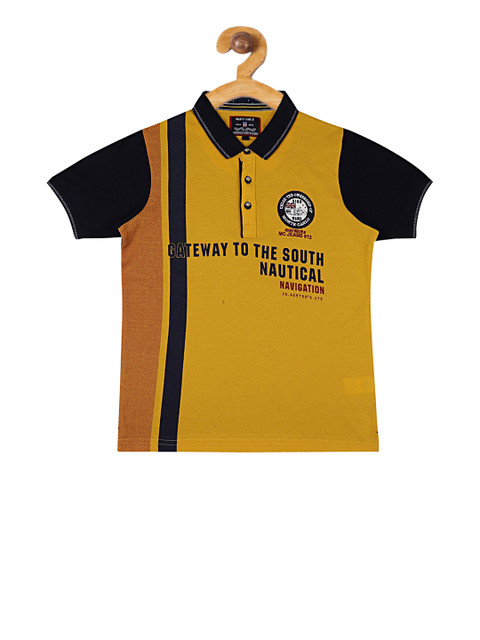 

Monte Carlo Boys Mustard Yellow Printed Polo Collar T-shirt