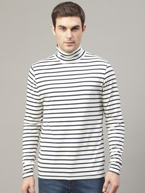 

LINDBERGH Men Off-White Striped High Neck T-shirt